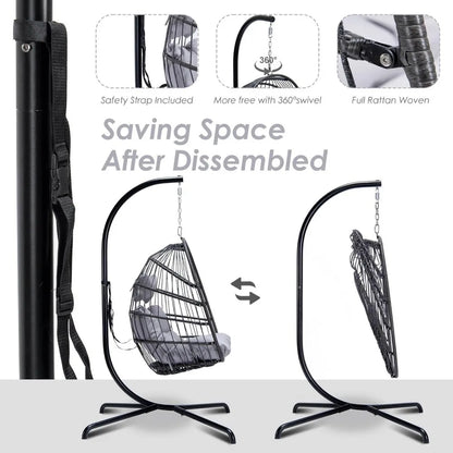 Hanging Egg Chair with Stand and Padded Cushions